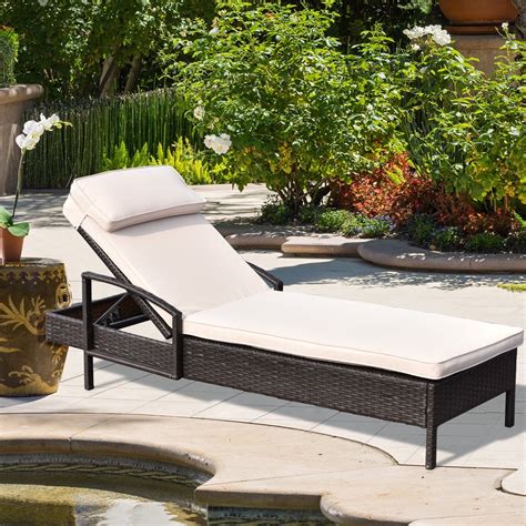 costway chaise lounge chair brown outdoor wicker rattan couch patio