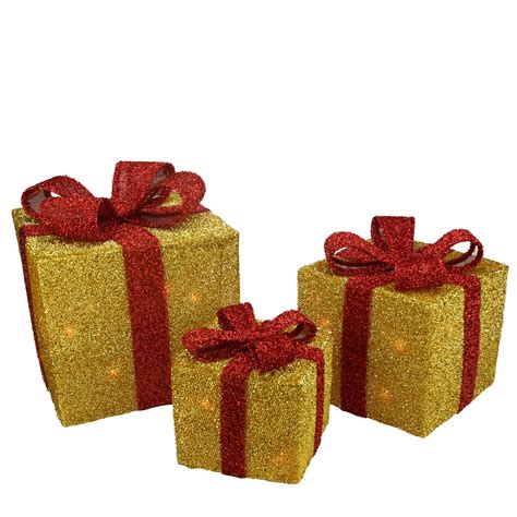 set   gold  red gift boxes  bows lighted christmas outdoor decorations walmartcom