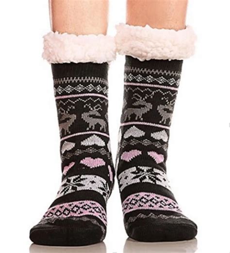 women warm socks winter velvet fleece striped printed sleep socks female fluffy home