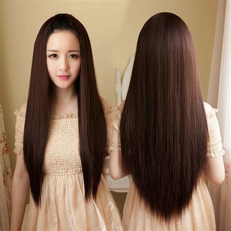 [usd 44 84] wig female long straight hair qi bangs half