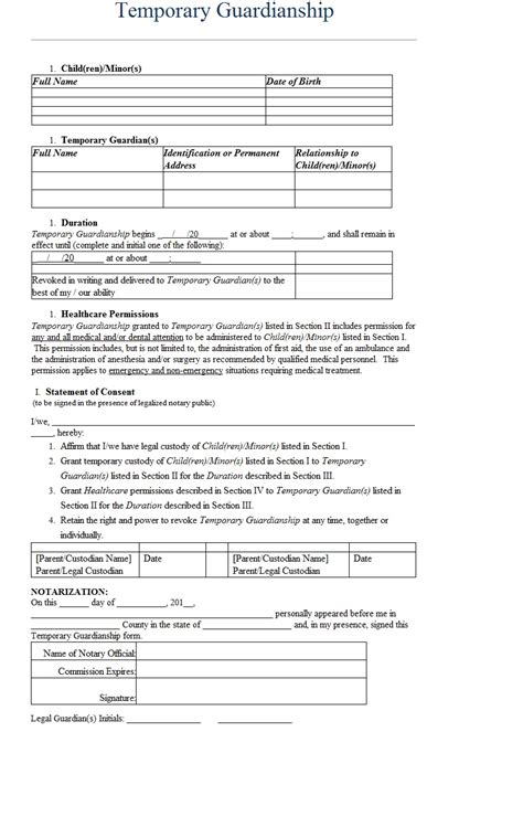 temporary guardianship letter template sample