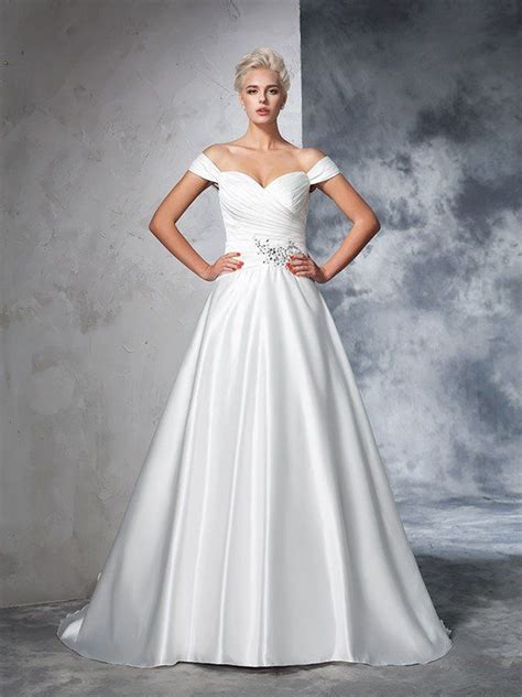 ball gown   shoulder ruched sleeveless long taffeta wedding dresses wedding dresses