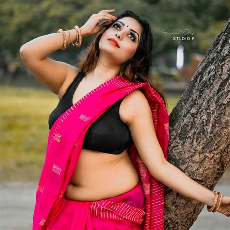 rupsa saha chowdhury hot red saree black sleeveless blouse photoshoot hot navel indian filmy