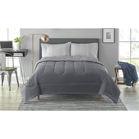 Mainstays 3 Piece Essential Bed In A Bag Solid Gray Twin Twin Xl With