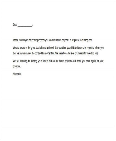 proposal rejection letter template  business professional template