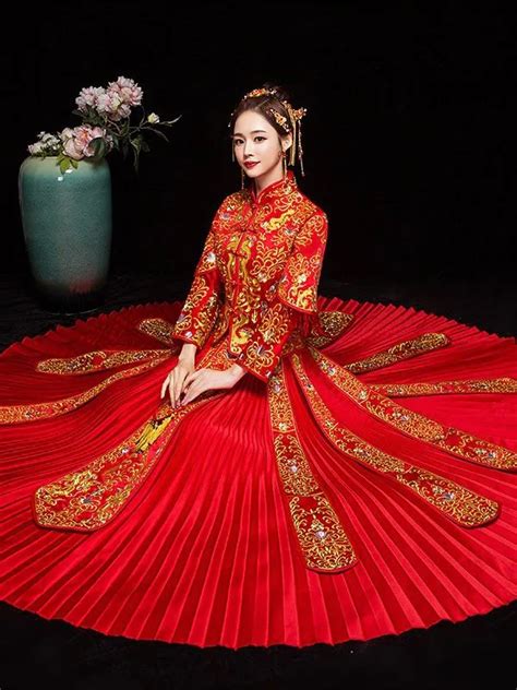 chinese wedding dress traditional embroidery ancient wedding cheongsam