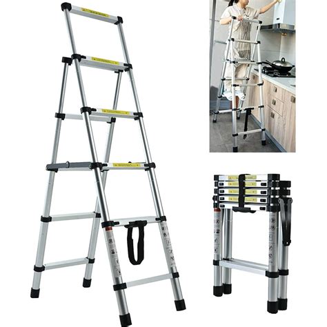 bowoshen  telescopic step ladder aluminium heavy duty lb capacity lightweight folding