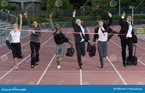 business people crossing  finish  stock image image  runners effort