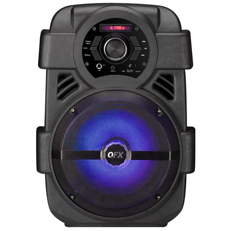 qfx portable bluetooth rechargeable party speaker    woofer fm