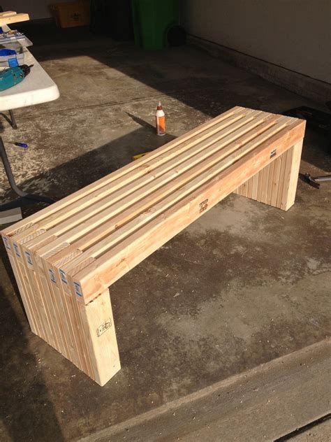 ana white modern slat top outdoor wood bench diy projects