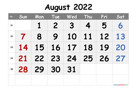 august  blank calendar printable calendar