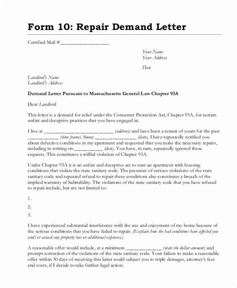 letters  landlords  repairs  document template