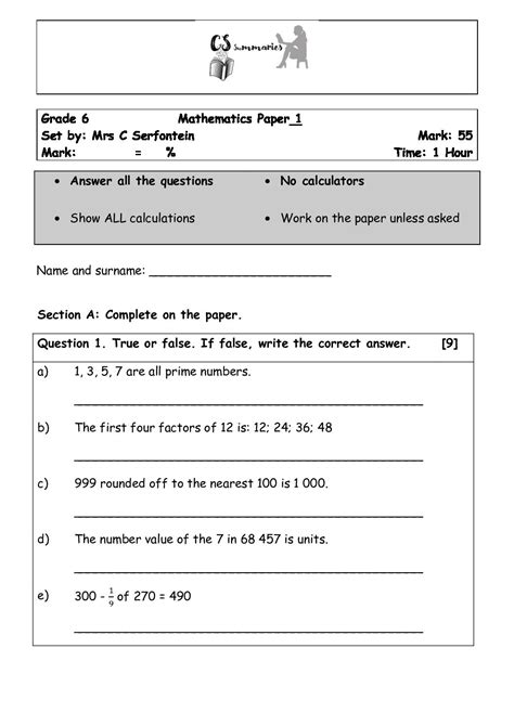 grade  math test paper  memorandum included term  teacha