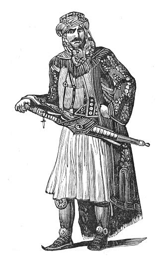 Ioannina의 그리스 Janissary 빈티지 새겨진 삽화 오스만 제국에 대한 스톡 벡터 아트 및 기타 이미지 오스만
