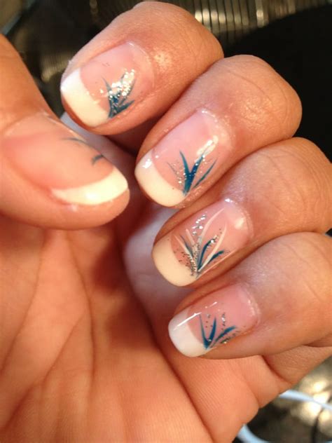 gel nail  anna french tip  blue design glitter    nails