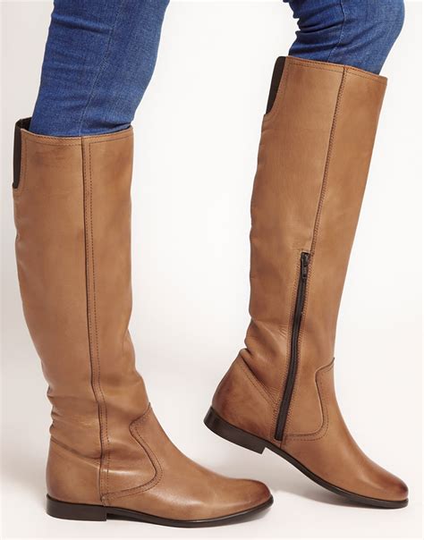 lyst asos chief leather knee high boots  brown