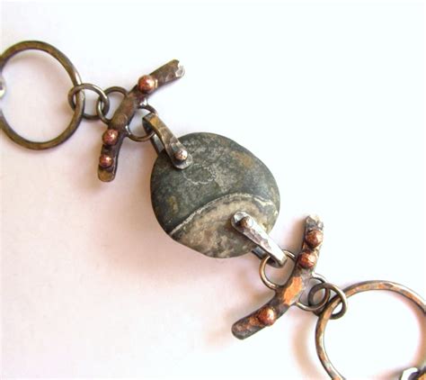 silver copper sterling silver hand fabricated jewelry beach stones