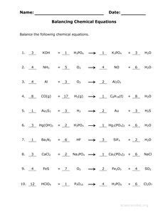balancing chemical equations practice worksheet  answers
