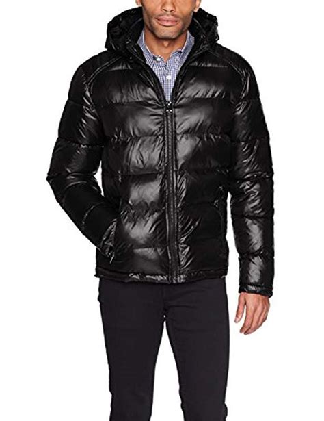 guess mens mid weight puffer jacket with removable hood down