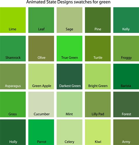 color swatches  cyan yellow yellow green  green lime green