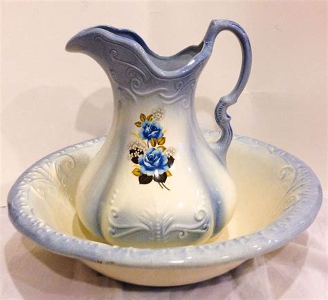 antique ironstone england  pitcher  wash basin bowl ceramic porcelain pitcher set