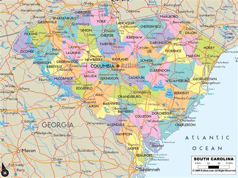 political map  south carolina ezilon maps