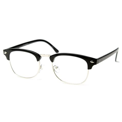 Vintage Inspired Classic Half Frame Horn Rimmed Clear Lens Glasses