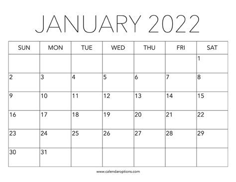 printable january  calendar calendar options