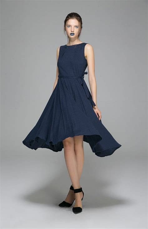 swing modest dress sleeveless linen midi dress  blue etsy lace dress vintage fall dress