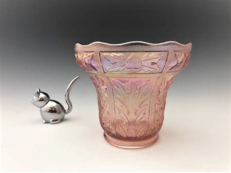 Pink Carnival Glass Vase Imperial By Lenox Iridescent Vase With Acorns