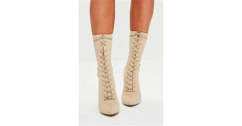 missguided nude corset lace up pointed boots in black lyst