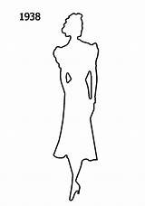 Silhouettes History 1930 1940 Fashion Costume Outline Evening Era sketch template