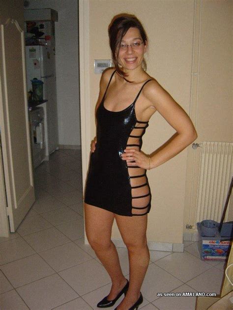 wife in a slutty black dress gets naked