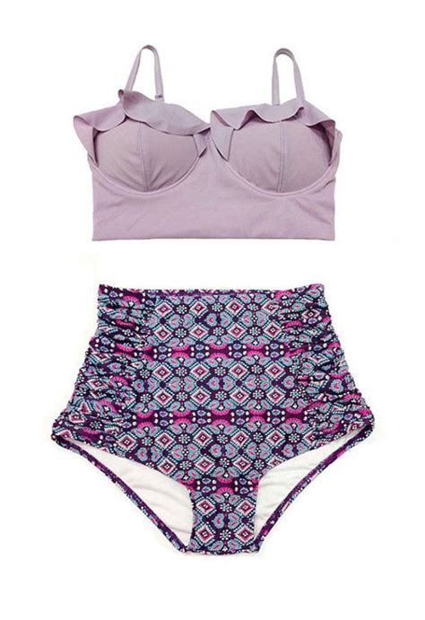 Lavender Midkini Top And Graphic High Waisted Waist By Play Girl Beach