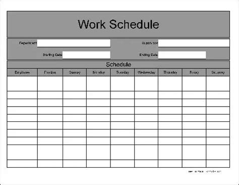 work schedule templates word excel formats