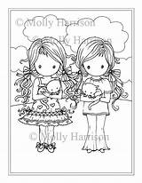 Coloring Twin Pages Girls Twins Kitties Little Getdrawings sketch template