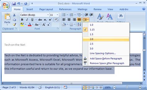 ms word  double space text