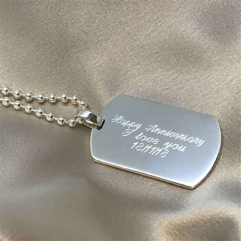 mens sterling silver dog tag necklace engraved gifts  men