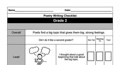 poetry  grade rubric lucy calkins uos wrokshop writing checklist