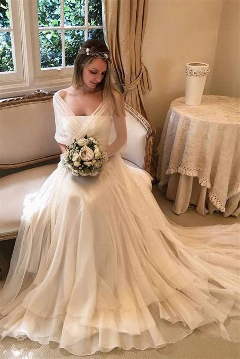 Simple Elegant Chiffon Beach Wedding Dresses With Wrap Sleeves Unique