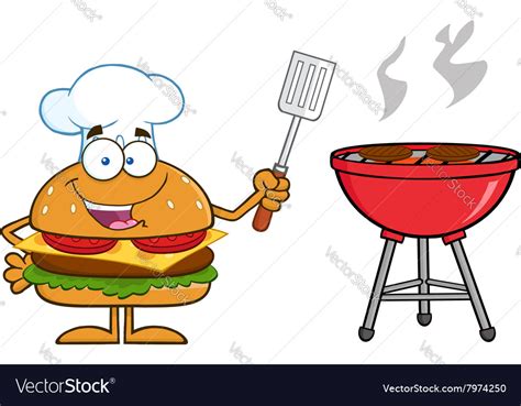 hamburger chef cartoon cooking  bbq royalty  vector