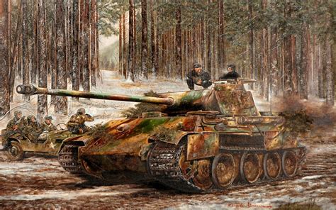 panzer v panther with winter forest camouflage hd