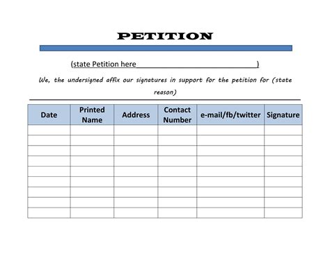 petition template printable templates