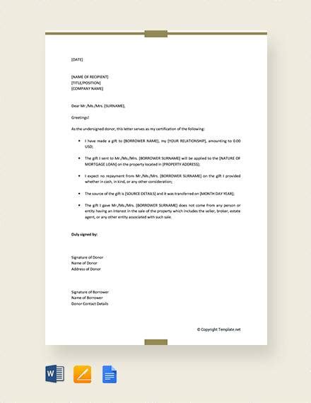 sample gift letter templates   ms word pages google