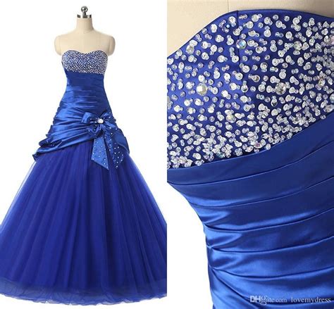 Real Picture Royal Blue Pleat Bow Ball Gowns Prom Quinceanera Dress