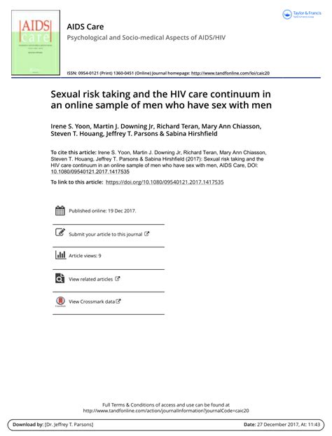 Pdf Sexual Risk Taking And The Hiv Care Continuum In An Online Sample