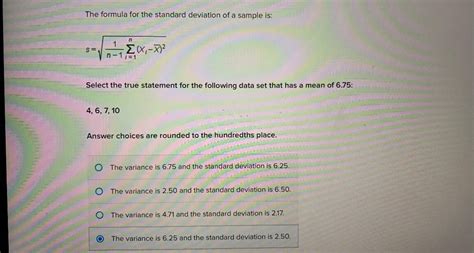 solved the formula for the standard deviation of a sample