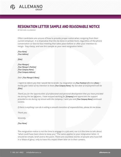 formal resignation letter  reasonable notice