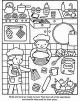 Coloring Pizza Pages Cooking Cook Printable Preschool Color Kids Print Colouring Sheets Dover Kitchen Book Publications Hut Sheet Getcolorings Colorings sketch template
