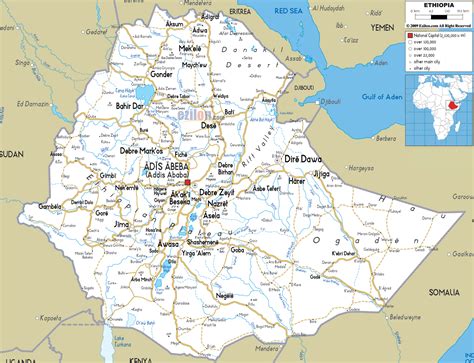 large detailed road map  ethiopia   cities  airports